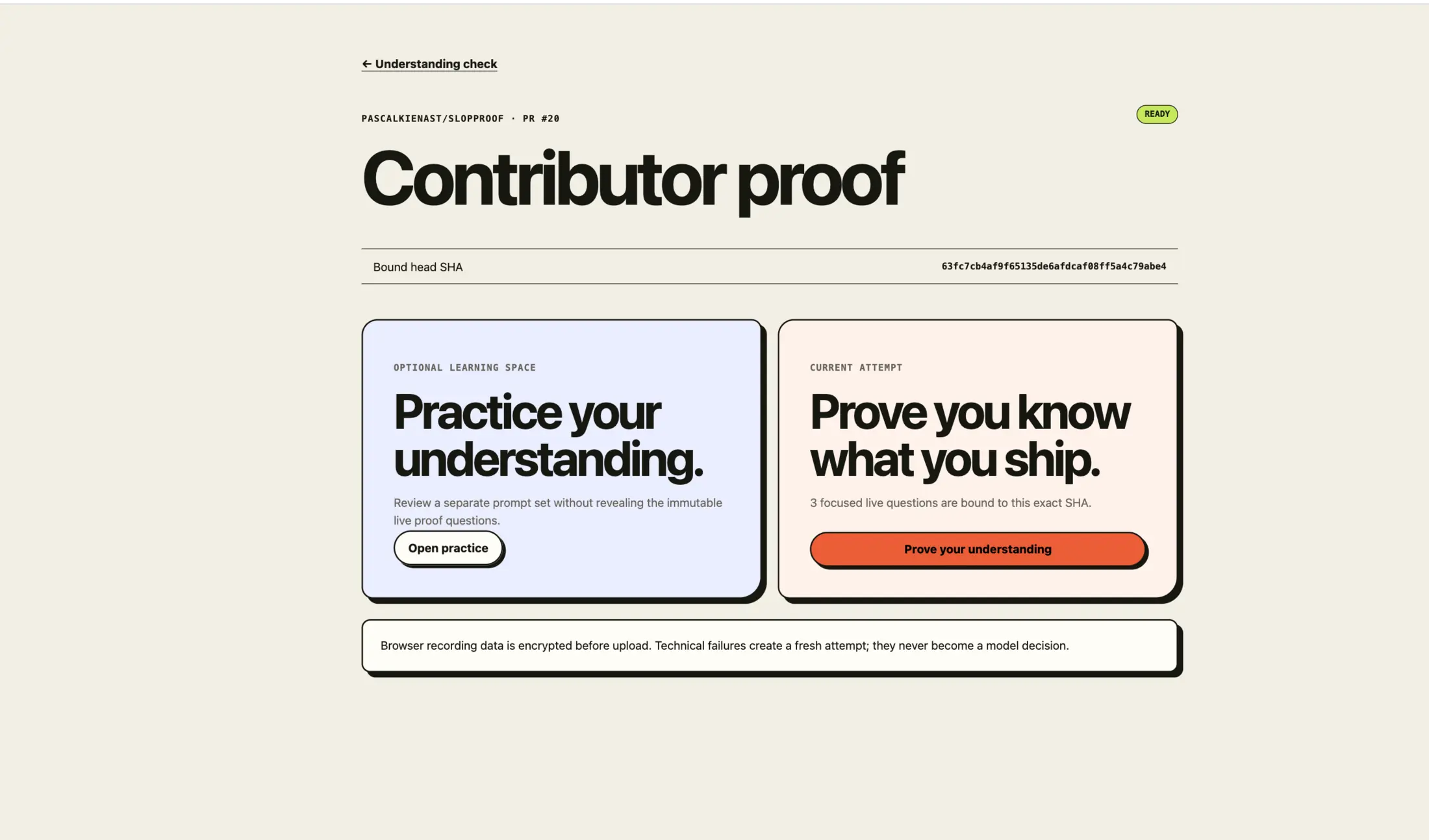 Production contributor proof page with separate Practice and Proof choices