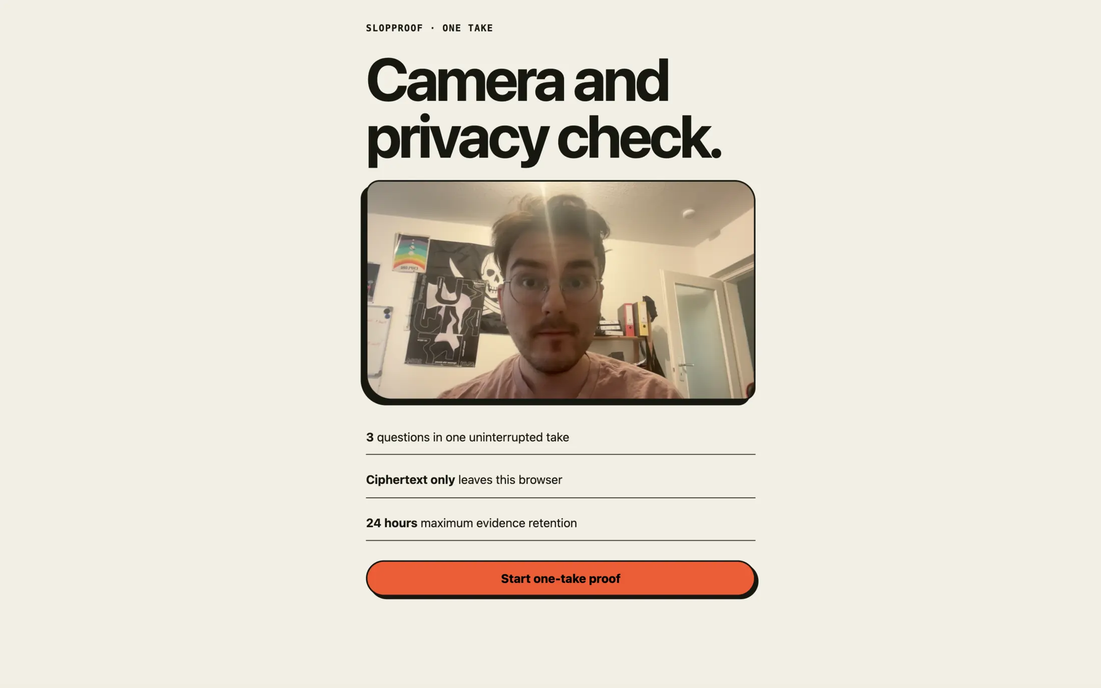 Production camera and privacy check before a live proof